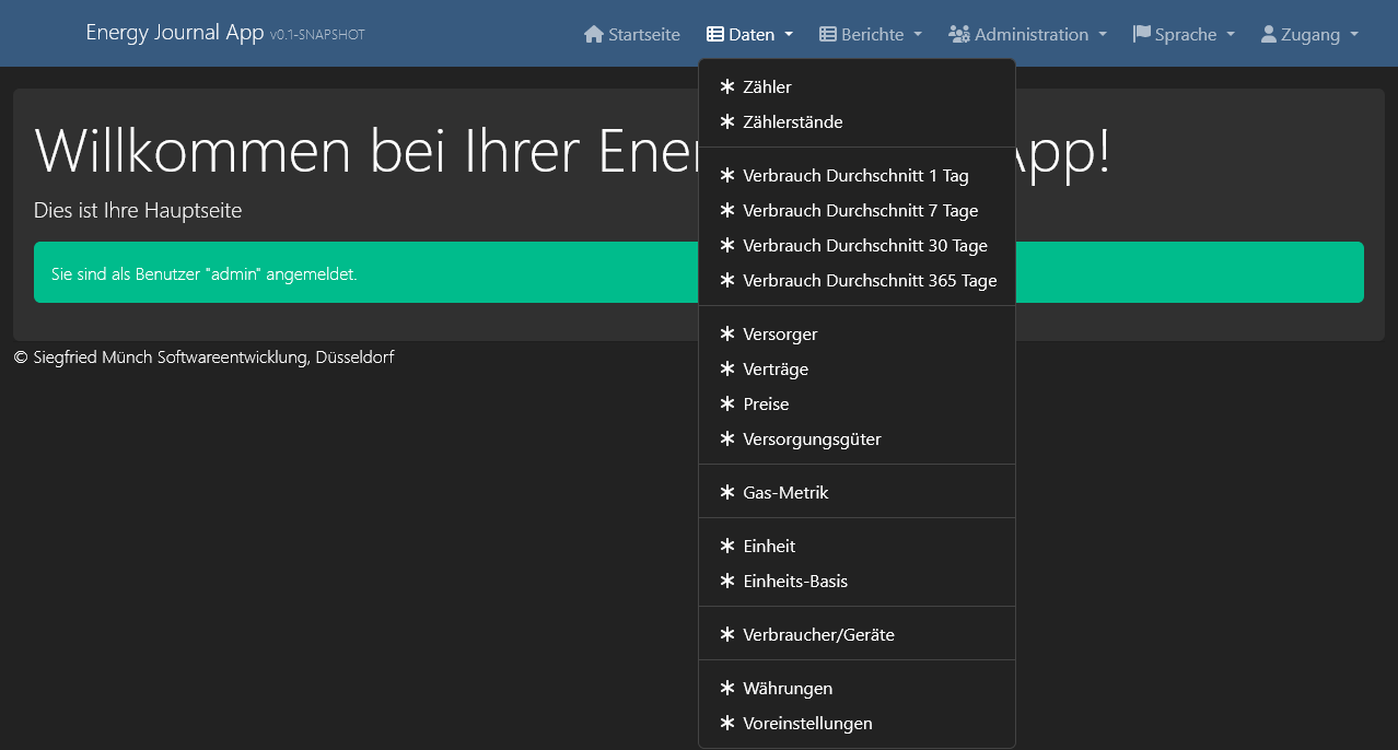 Energy Tracking Journal - Menu